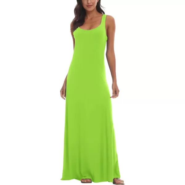 Urban CoCo Womens Scoop Neck Solid Sleeveless Summer Beach Tank Top Casual Maxi DressBright Green