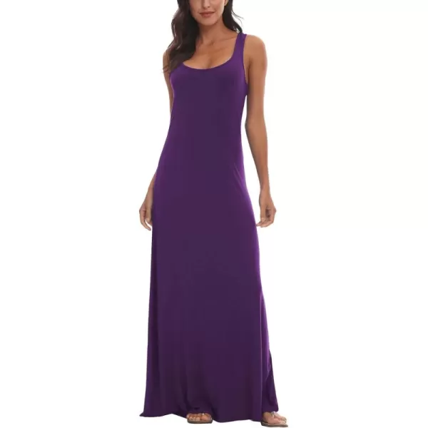 Urban CoCo Womens Scoop Neck Solid Sleeveless Summer Beach Tank Top Casual Maxi DressPurple