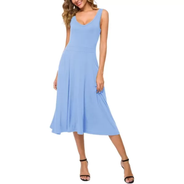 Urban CoCo Womens Summer Casual Sleeveless Flared Midi Dress Swing TShirt Dresses with PocketsBlue