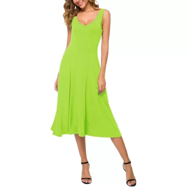 Urban CoCo Womens Summer Casual Sleeveless Flared Midi Dress Swing TShirt Dresses with PocketsCandy Green