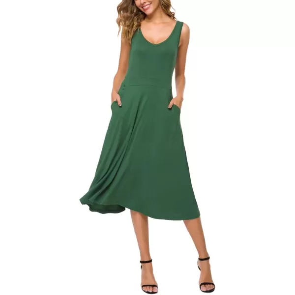 Urban CoCo Womens Summer Casual Sleeveless Flared Midi Dress Swing TShirt Dresses with PocketsGreen