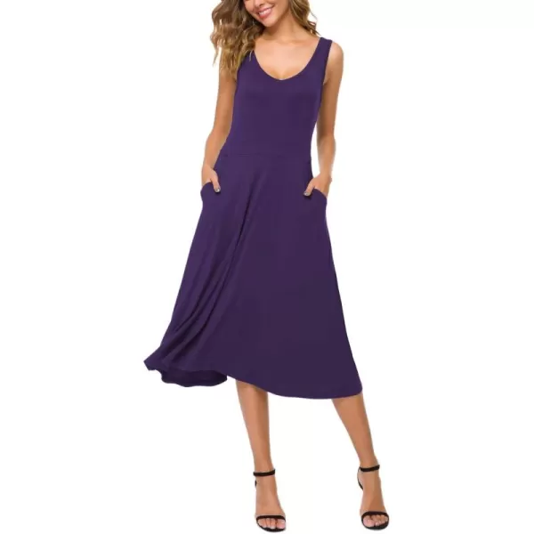 Urban CoCo Womens Summer Casual Sleeveless Flared Midi Dress Swing TShirt Dresses with PocketsPurple