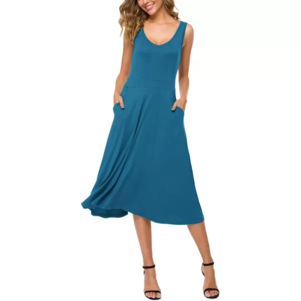 Urban CoCo Womens Summer Casual Sleeveless Flared Midi Dress Swing TShirt Dresses with PocketsSteel Blue