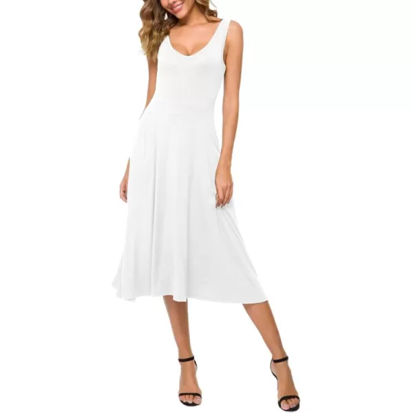 Urban CoCo Womens Summer Casual Sleeveless Flared Midi Dress Swing TShirt Dresses with PocketsWhite
