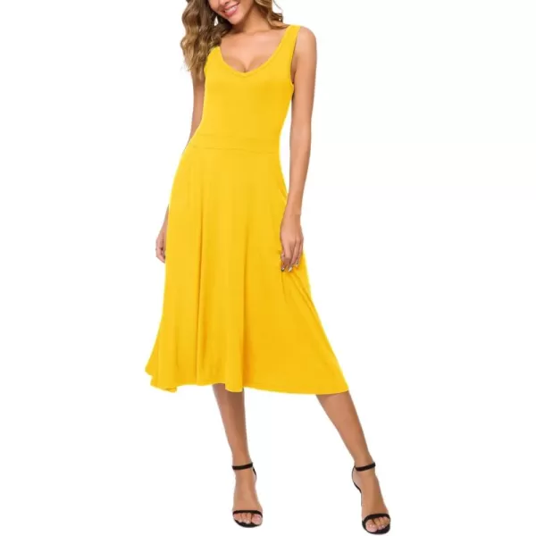 Urban CoCo Womens Summer Casual Sleeveless Flared Midi Dress Swing TShirt Dresses with PocketsYellow