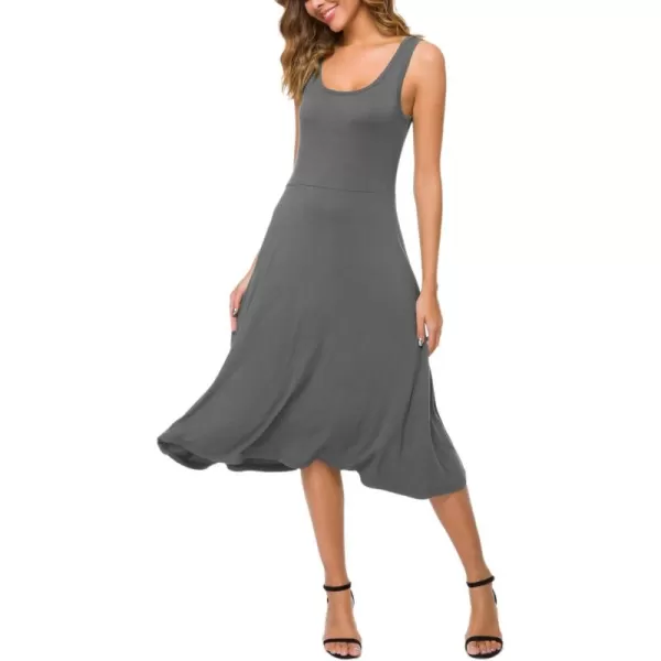Urban CoCo Womens UNeck Sleeveless Flared Midi Dress Summer Swing TShirt DressesGrey