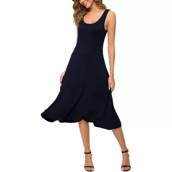 Urban CoCo Womens UNeck Sleeveless Flared Midi Dress Summer Swing TShirt DressesNavy Blue
