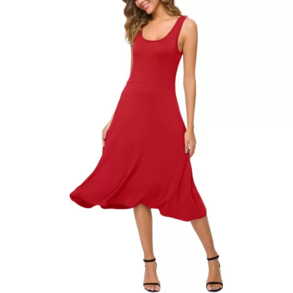 Urban CoCo Womens UNeck Sleeveless Flared Midi Dress Summer Swing TShirt DressesRed