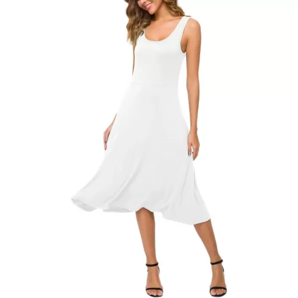 Urban CoCo Womens UNeck Sleeveless Flared Midi Dress Summer Swing TShirt DressesWhite