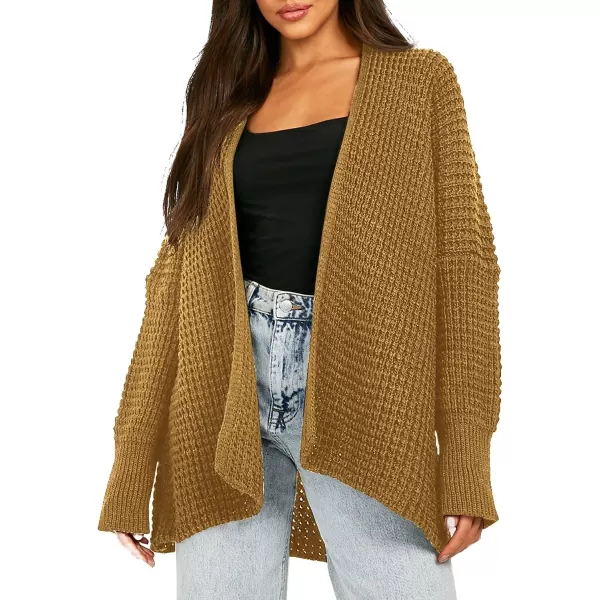 Urban CoCo Womens Cozy Long Sleeves Open Front Oversized Cable Knit Sweater CardiganCamel