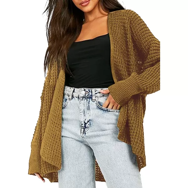 Urban CoCo Womens Cozy Long Sleeves Open Front Oversized Cable Knit Sweater CardiganCamel