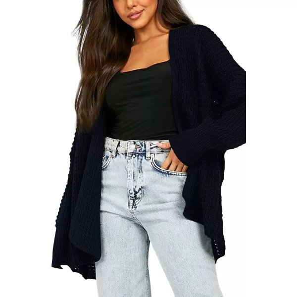 Urban CoCo Womens Cozy Long Sleeves Open Front Oversized Cable Knit Sweater CardiganNavy Blue