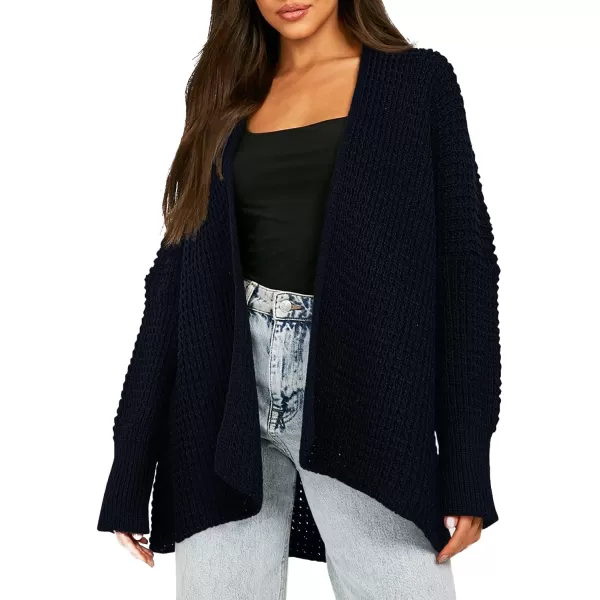 Urban CoCo Womens Cozy Long Sleeves Open Front Oversized Cable Knit Sweater CardiganNavy Blue