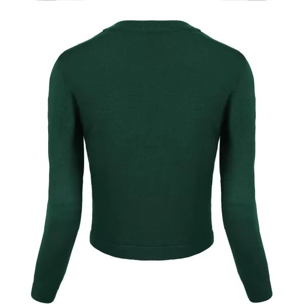 Urban CoCo Womens Cropped Cardigan VNeck Button Down Knitted Sweater 34 Sleeve2 Dark Green