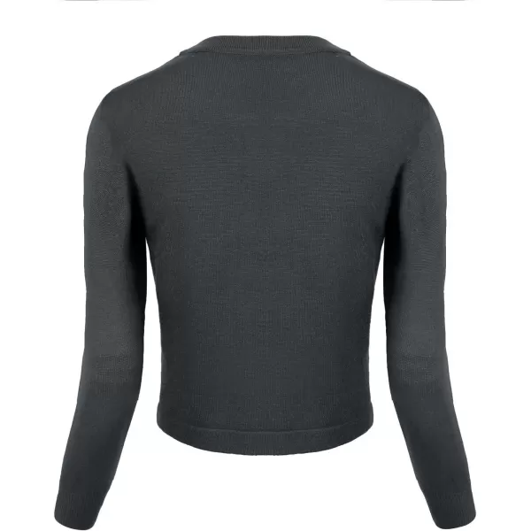 Urban CoCo Womens Cropped Cardigan VNeck Button Down Knitted Sweater 34 Sleeve2 Deep Grey