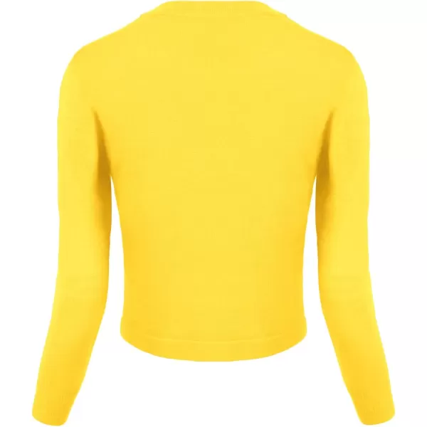 Urban CoCo Womens Cropped Cardigan VNeck Button Down Knitted Sweater 34 Sleeve2 Lemon Yellow