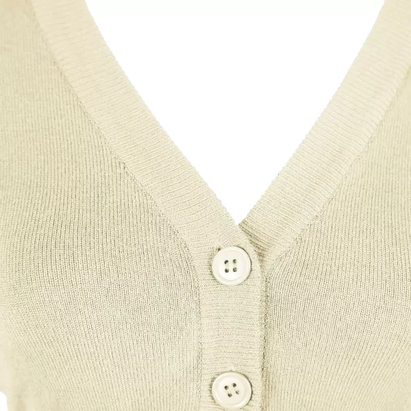 Urban CoCo Womens Cropped Cardigan VNeck Button Down Knitted Sweater 34 SleeveApricot
