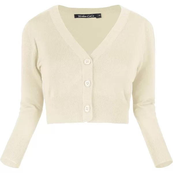 Urban CoCo Womens Cropped Cardigan VNeck Button Down Knitted Sweater 34 SleeveApricot