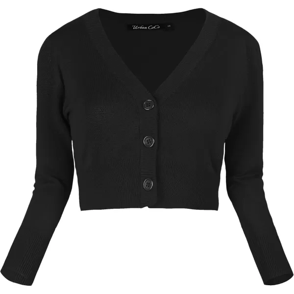 Urban CoCo Womens Cropped Cardigan VNeck Button Down Knitted Sweater 34 SleeveBlack