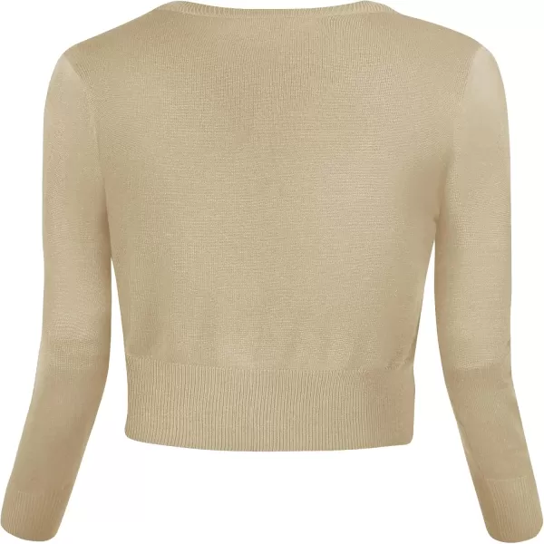 Urban CoCo Womens Cropped Cardigan VNeck Button Down Knitted Sweater 34 SleeveCamel