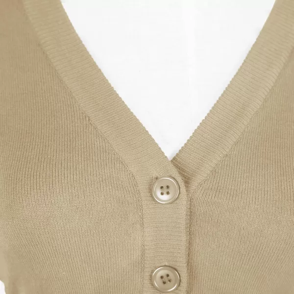 Urban CoCo Womens Cropped Cardigan VNeck Button Down Knitted Sweater 34 SleeveCamel