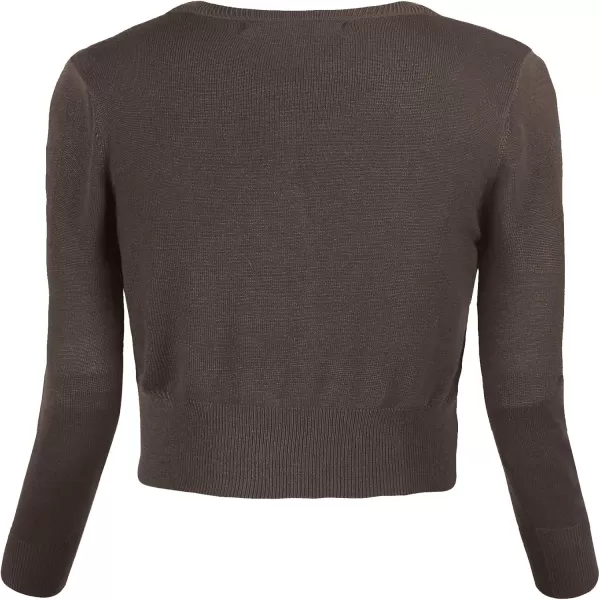 Urban CoCo Womens Cropped Cardigan VNeck Button Down Knitted Sweater 34 SleeveCoffee