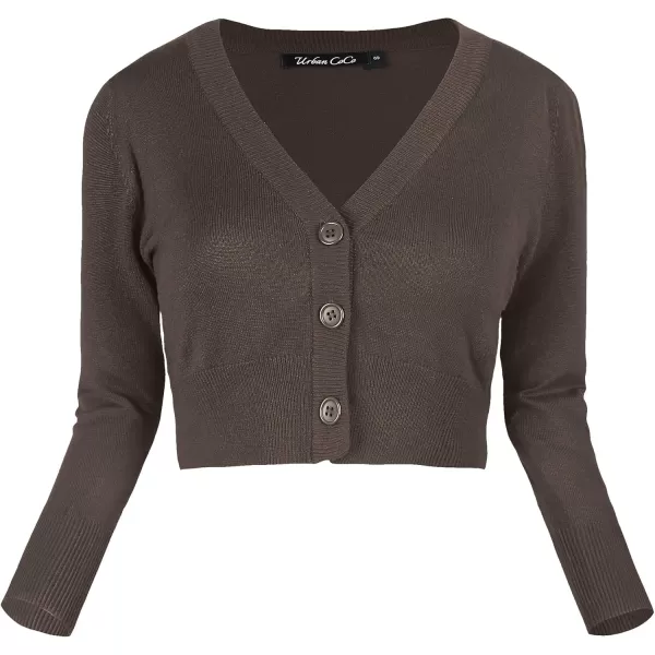 Urban CoCo Womens Cropped Cardigan VNeck Button Down Knitted Sweater 34 SleeveCoffee