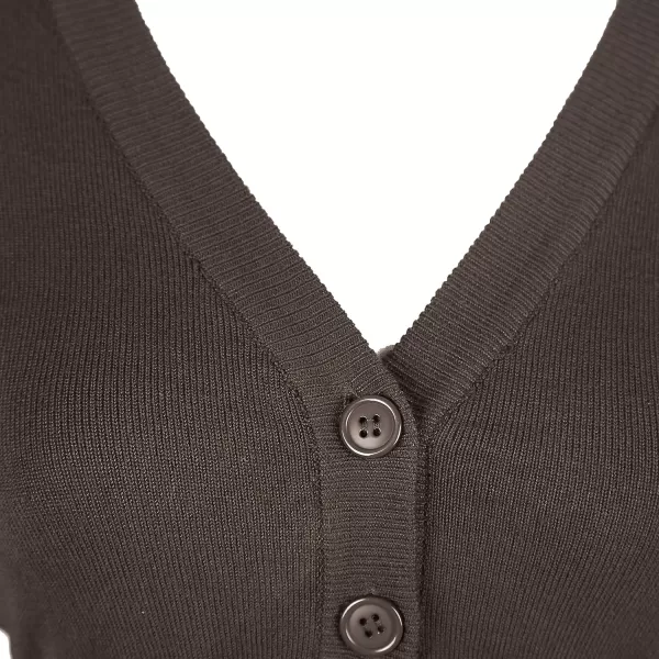 Urban CoCo Womens Cropped Cardigan VNeck Button Down Knitted Sweater 34 SleeveCoffee
