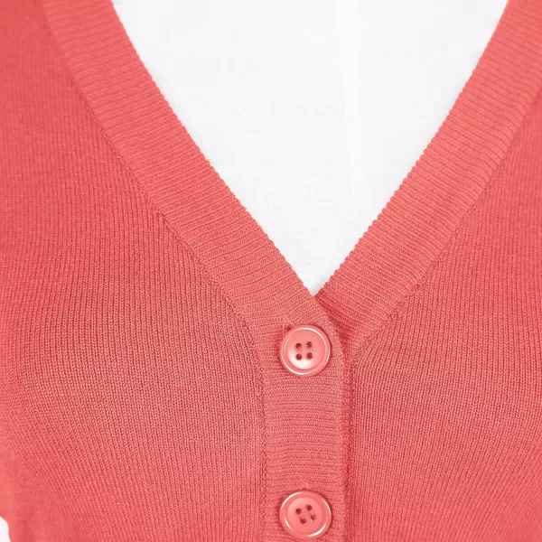 Urban CoCo Womens Cropped Cardigan VNeck Button Down Knitted Sweater 34 SleeveCoral