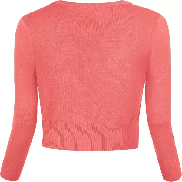 Urban CoCo Womens Cropped Cardigan VNeck Button Down Knitted Sweater 34 SleeveCoral