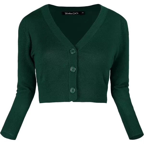 Urban CoCo Womens Cropped Cardigan VNeck Button Down Knitted Sweater 34 SleeveDark Green