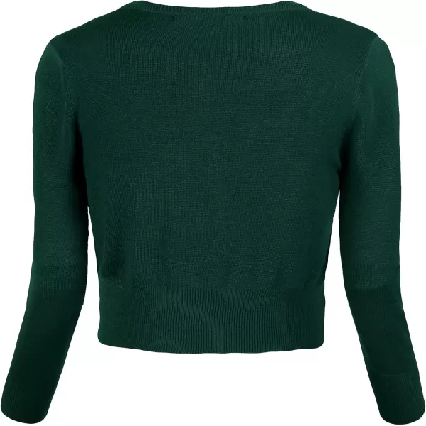 Urban CoCo Womens Cropped Cardigan VNeck Button Down Knitted Sweater 34 SleeveDark Green