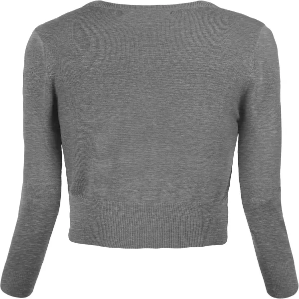 Urban CoCo Womens Cropped Cardigan VNeck Button Down Knitted Sweater 34 SleeveHeather Gray