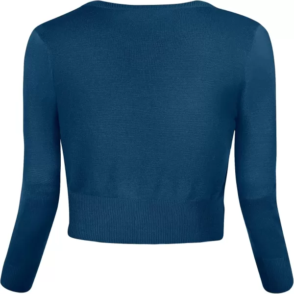 Urban CoCo Womens Cropped Cardigan VNeck Button Down Knitted Sweater 34 SleeveInk Blue