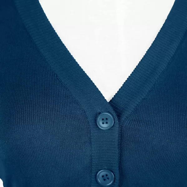 Urban CoCo Womens Cropped Cardigan VNeck Button Down Knitted Sweater 34 SleeveInk Blue