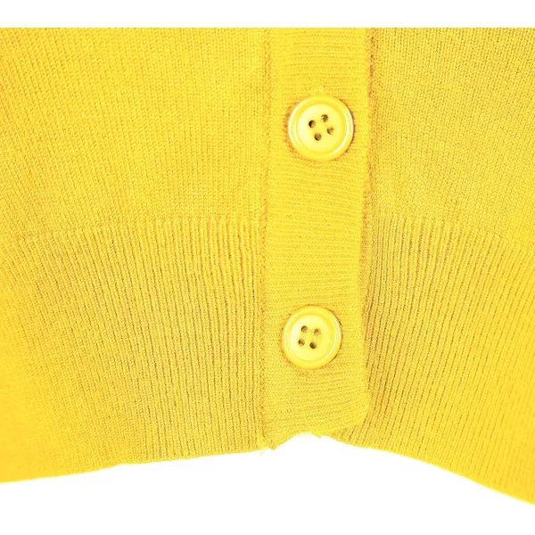 Urban CoCo Womens Cropped Cardigan VNeck Button Down Knitted Sweater 34 SleeveLemon Yellow