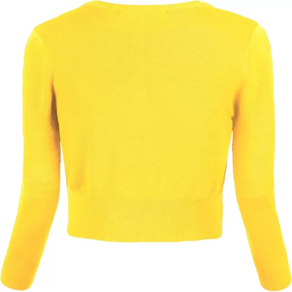 Urban CoCo Womens Cropped Cardigan VNeck Button Down Knitted Sweater 34 SleeveLemon Yellow