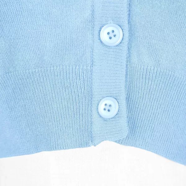 Urban CoCo Womens Cropped Cardigan VNeck Button Down Knitted Sweater 34 SleeveLight Blue