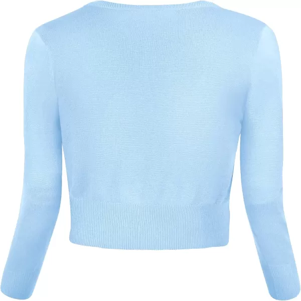 Urban CoCo Womens Cropped Cardigan VNeck Button Down Knitted Sweater 34 SleeveLight Blue