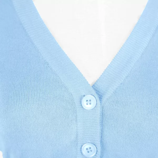 Urban CoCo Womens Cropped Cardigan VNeck Button Down Knitted Sweater 34 SleeveLight Blue