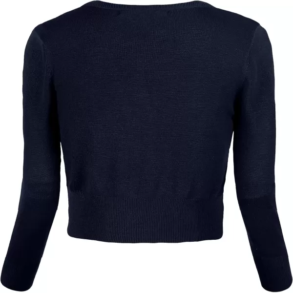 Urban CoCo Womens Cropped Cardigan VNeck Button Down Knitted Sweater 34 SleeveNavy