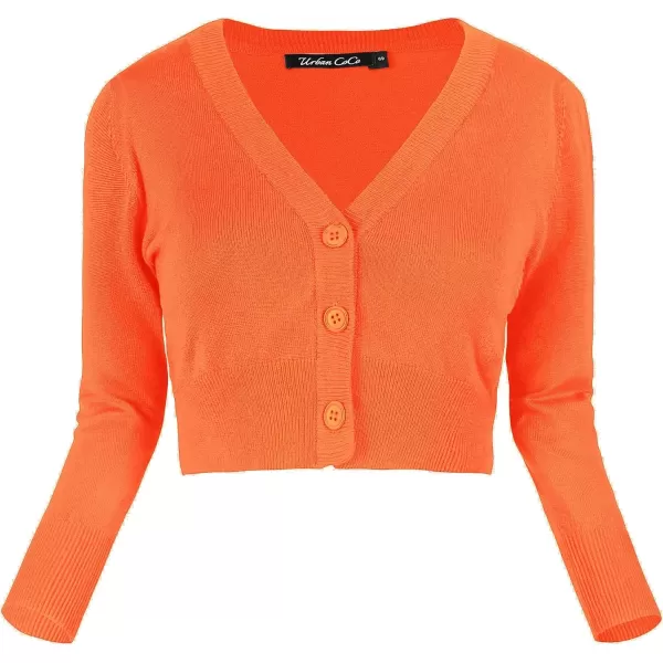 Urban CoCo Womens Cropped Cardigan VNeck Button Down Knitted Sweater 34 SleeveOrange