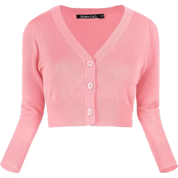 Urban CoCo Womens Cropped Cardigan VNeck Button Down Knitted Sweater 34 SleevePink