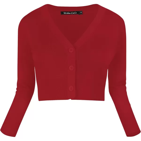 Urban CoCo Womens Cropped Cardigan VNeck Button Down Knitted Sweater 34 SleeveRed