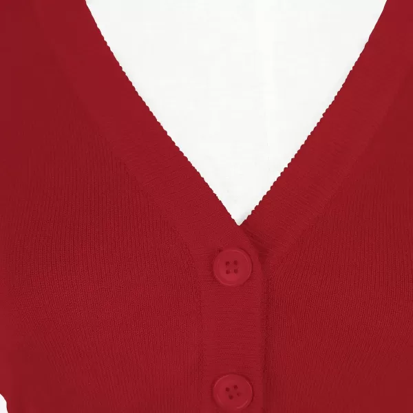 Urban CoCo Womens Cropped Cardigan VNeck Button Down Knitted Sweater 34 SleeveRed
