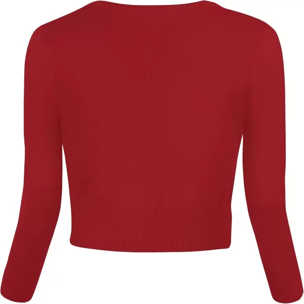 Urban CoCo Womens Cropped Cardigan VNeck Button Down Knitted Sweater 34 SleeveRed