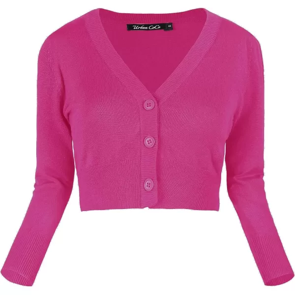 Urban CoCo Womens Cropped Cardigan VNeck Button Down Knitted Sweater 34 SleeveRose