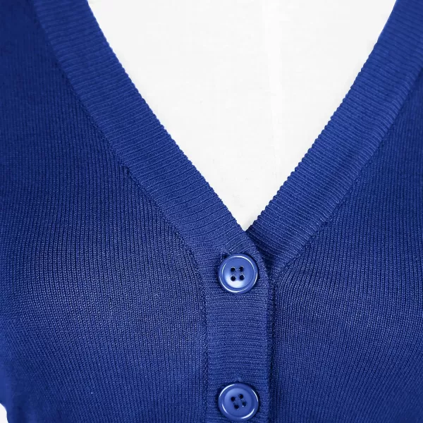 Urban CoCo Womens Cropped Cardigan VNeck Button Down Knitted Sweater 34 SleeveRoyal Blue
