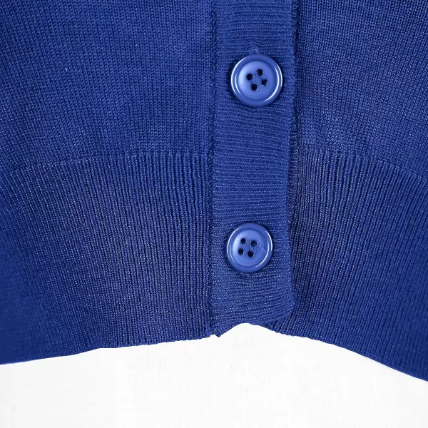 Urban CoCo Womens Cropped Cardigan VNeck Button Down Knitted Sweater 34 SleeveRoyal Blue