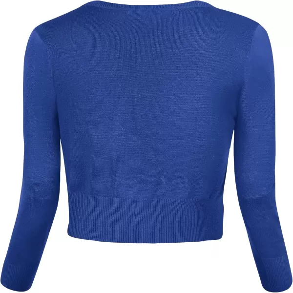 Urban CoCo Womens Cropped Cardigan VNeck Button Down Knitted Sweater 34 SleeveRoyal Blue